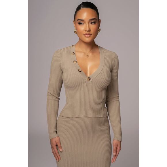 JLUXLABEL Taupe Jessy Ribbed Skirt Set - M - Picture 5 of 8